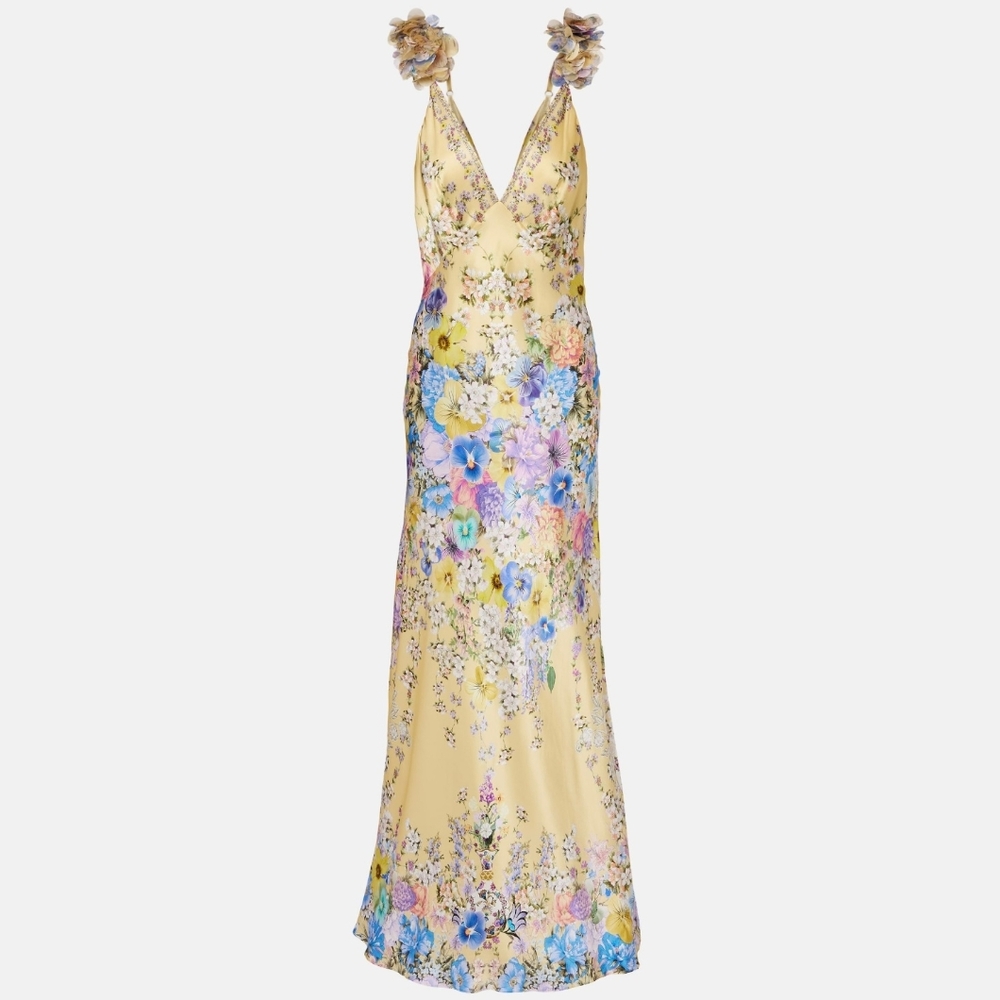 Camilla v neck bias slip dress with back frill in Darling buds - Picture 6 of 16